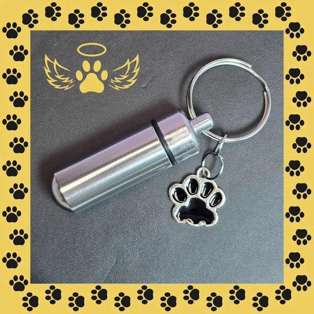 Aluminum Pet‎ Ashes Cylinder Keychain With Paw Charm (NWOT)